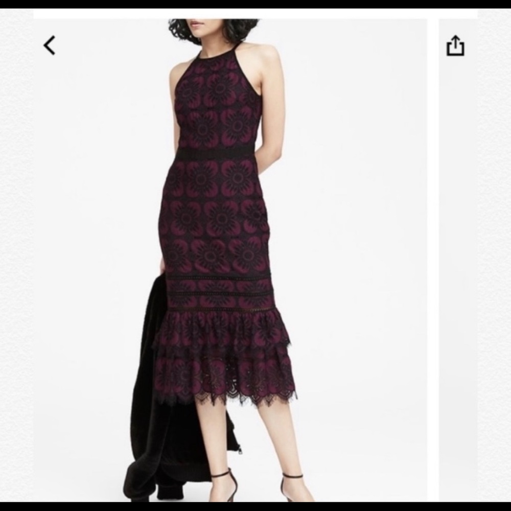 Banana Republic 4 black red lace midi dress NWT, perfect for holidays!